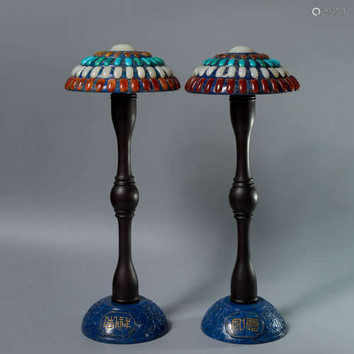 A Pair of Gems-Inlaid Lasurite Hat Racks