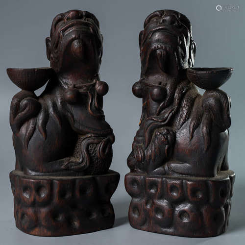 A Pair of Carved Eaglewood oil Lamps