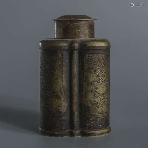 A Bronze Incised Tea Caddy And Cover