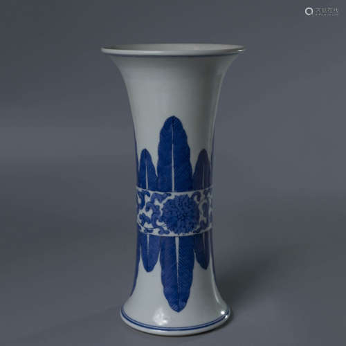 A Blue And White Floral Porcelain Flower Beaker Vase