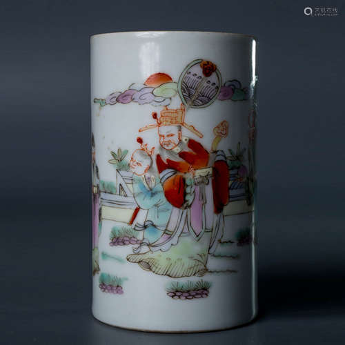 A Famille Rose Eight Immortals Brushpot