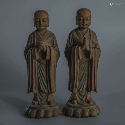 A Pair of Carved Eaglewood Statue of Buddhas
