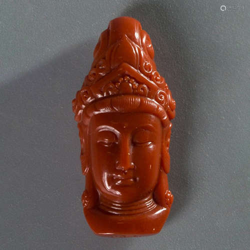 A South Red Agate Figure of Guanyin