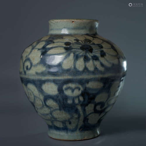 A Blue And White Floral Porcelain Jar