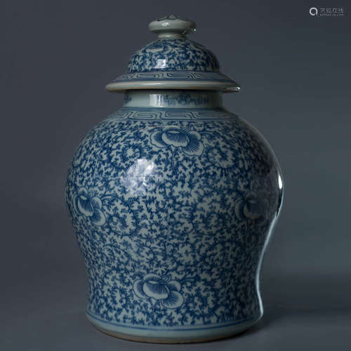 A Blue And White Interlocking Lotus Porcelain Jar And Cover