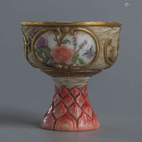 A Gilt-Inlaid Enameled Stemcup