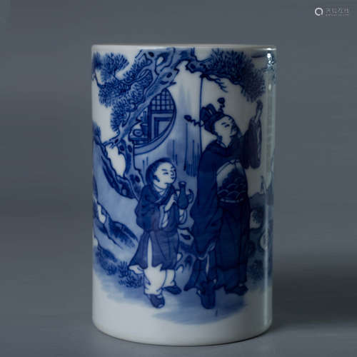 A Blue And White Figure Porcelain Brush Pot