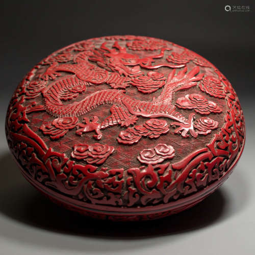 A Carved Lacquerware Dragons & Clouds Box And Cover, with So...