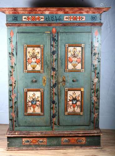 Armoire de mariage en bois peint polychrome et date de 1846....
