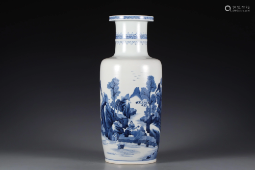 Blue and White Landscape and Figure Vase