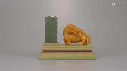 Green Lardite Seal,Shoushan Stone Mythical Animals