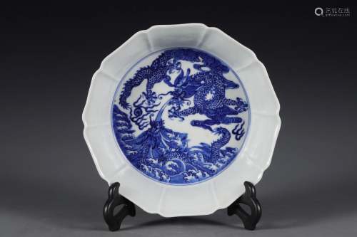 Blue and White Dragon Plate