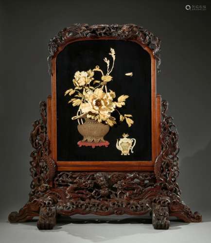 日本--明治时期（1868-1912年大面积双面装饰板，黑色漆木，象牙镶嵌...