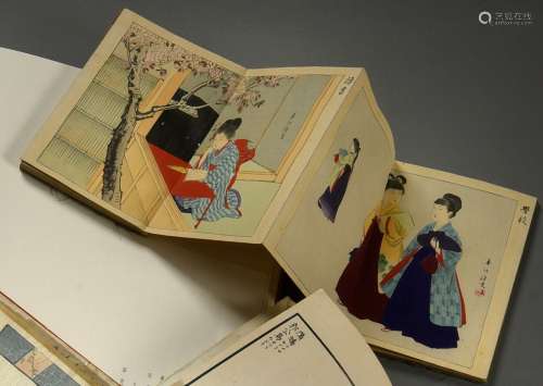 宫川顺平(1873-1914)妇女的童年和教育十二幅半页纸质双版画集，部...