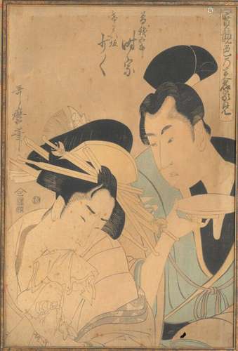 北川宇多麻吕（1753-1806）；崇光五郎时宗拜访歌妓邱井坂之正。美嘉纸...