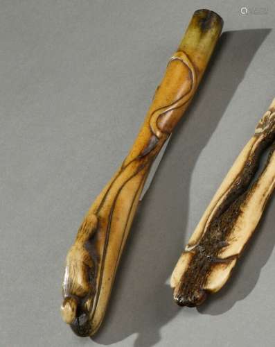 日本-江户时代(1603-1868)鹿角网介，水花蕾上的松鼠。长13厘米摇篮...