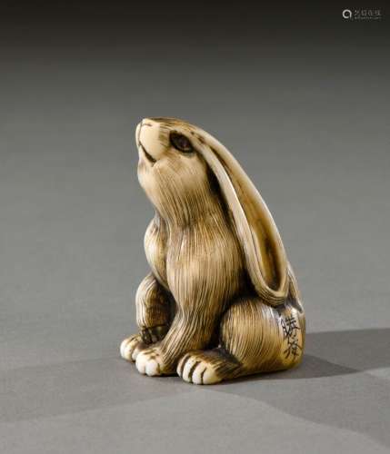 日本-江户时代(1603-1868)象牙网介，兔坐思月，署名胜斋。约1800H.4...