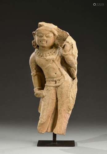 印度--13世纪花岗岩雕刻的女神与鹦鹉像(失踪)H.38.5厘米旧失踪