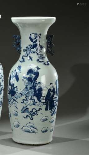 中国 - 19世纪青花瓷大瓷瓶，双耳，青花底八仙过海图纹饰H.63厘米事...