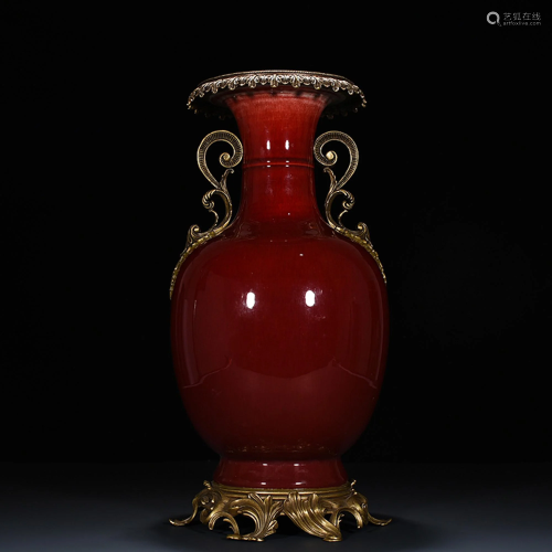 Red Glazed Vase with Gold