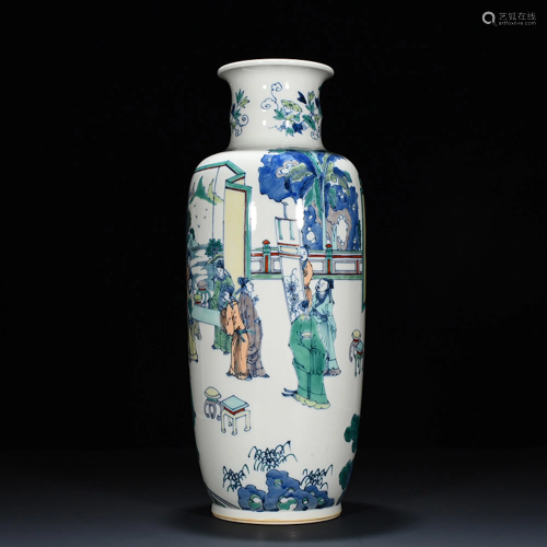 Blue and White Wucai Figure Vase