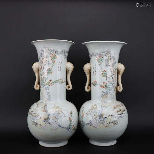 Pairs of Qianjiangcai Flower and Bird Vase