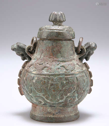 A CHINESE BRONZE RITUAL WINE VESSEL, YOU