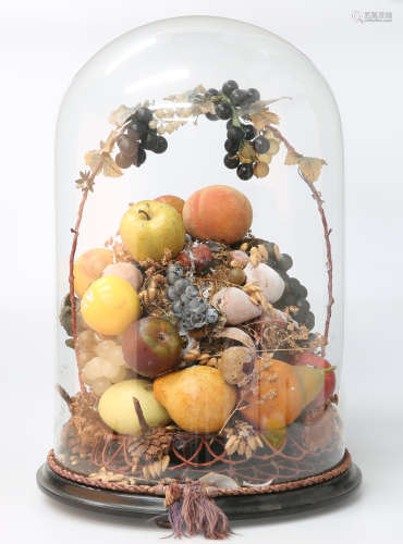 A MID 19TH CENTURY FRENCH WAX AND PAPER FRUIT DISPLAY