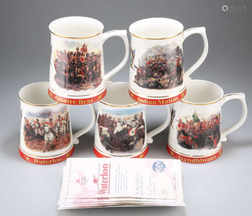 FIVE BONE CHINA TANKARDS CREATED FOR THE ARMY BENEVOLENT FUN...