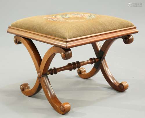 A VICTORIAN ROSEWOOD X-FORM STOOL