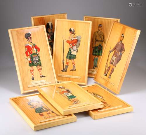 EIGHT HAND PAINTED IMAGES ON WOODEN PANELS OF SOLDIERS OF TH...