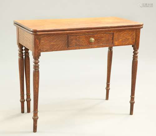 A 19TH CENTURY OAK FOLDOVER TEA TABLE