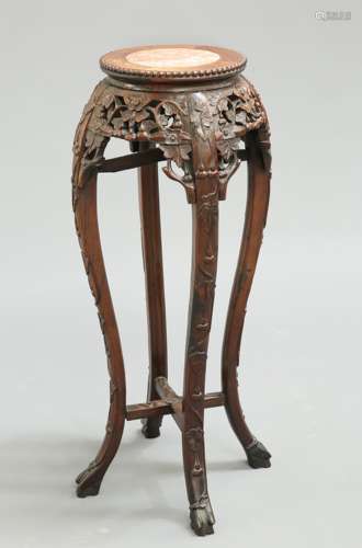 A CHINESE MARBLE-INSET HARDWOOD JARDINERE STAND, EARLY 20TH ...