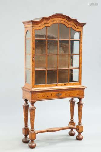 A 19TH CENTURY CONTINENTAL FLORAL MARQUETRY WALNUT CABINET O...