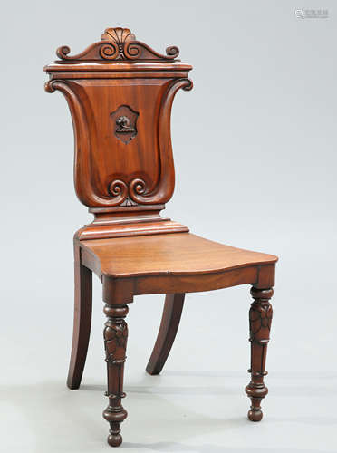 AN EARLY VICTORIAN MAHOGANY HALL CHAIR