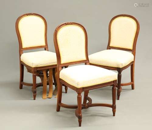 THREE MAHOGANY AND UPHOLSTERED CHAIRS FROM THE DINING SALOON...