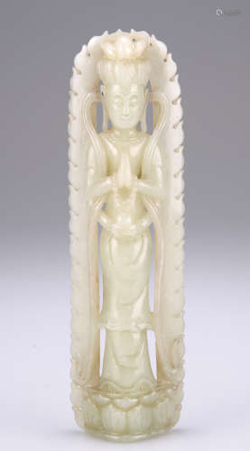 A CHINESE JADE FIGURE OF A STANDING BODHISATTVA