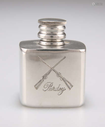 A POLISHED PEWTER CUBE-SHAPE GUNMAKER'S OIL BOTTLE BY C CURR...