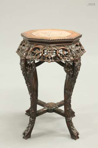 A CHINESE MARBLE INSET HARDWOOD JARDINIERE STAND, CIRCA 1900