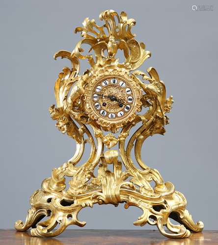 A LARGE FRENCH GILT-BRONZE MANTEL CLOCK