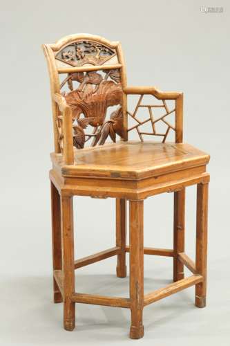 A CHINESE CARVED AND GILDED ELM CHAIR