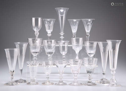 A GROUP OF NINETEEN 18TH CENTURY AND LATER WINE GLASSES