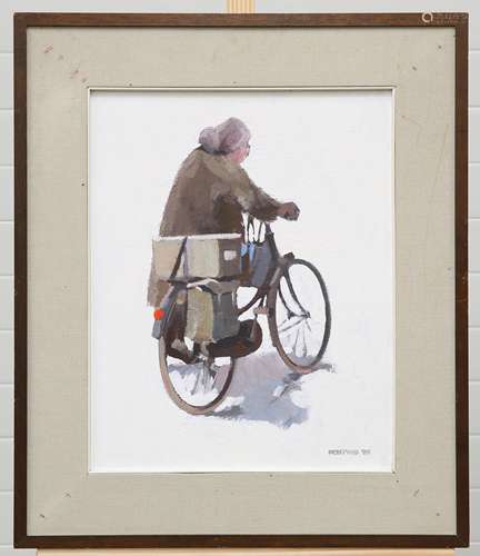 DAVID STEFAN PRZEPIORA (POLISH, BORN 1944), LADY WITH BICYCL...