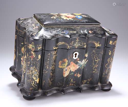 A VICTORIAN PAPIER-MACHE TEA CADDY