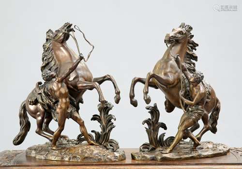 AFTER COUSTOU, A PAIR OF 19TH CENTURY BRONZE MARLY HORSES