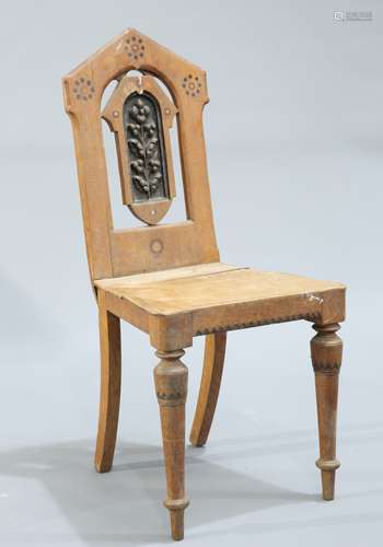 A VICTORIAN GOTHIC REVIVAL OAK HALL CHAIR