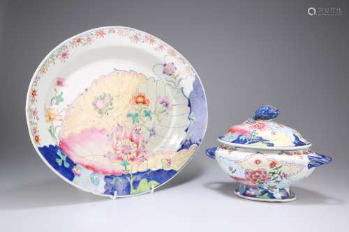TWO PIECES OF CHINESE TOBACCO LEAF PATTERN PORCELAIN