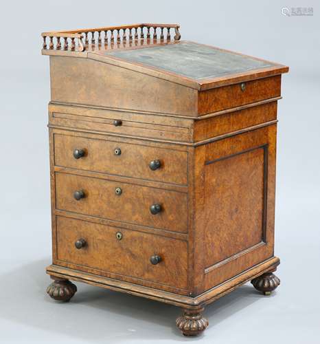 A FINE VICTORIAN BURR WALNUT DAVENPORT, BY GILLOWS