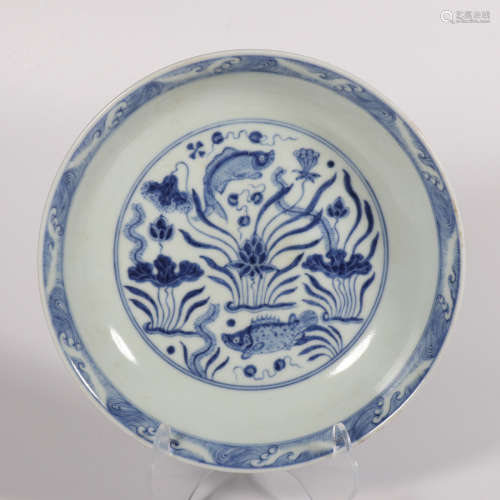 A blue and white dish