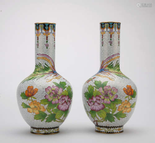 A pair of Cloisonne enamel 'flowers' globular vase